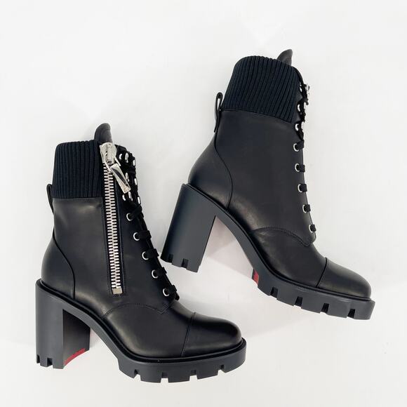 Christian Louboutin En Hiver Black Biker Moto Chunky Lug Sole Boots EU 38.5 - Picture 3 of 11